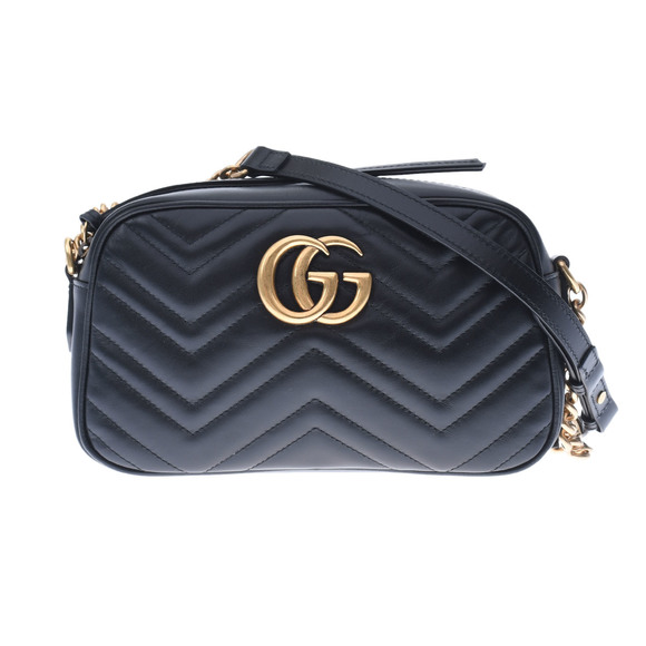 Gucci GG Marmont Small Shoulder Bag Black Antique Gold Hardware Leather - Picture 1 of 11